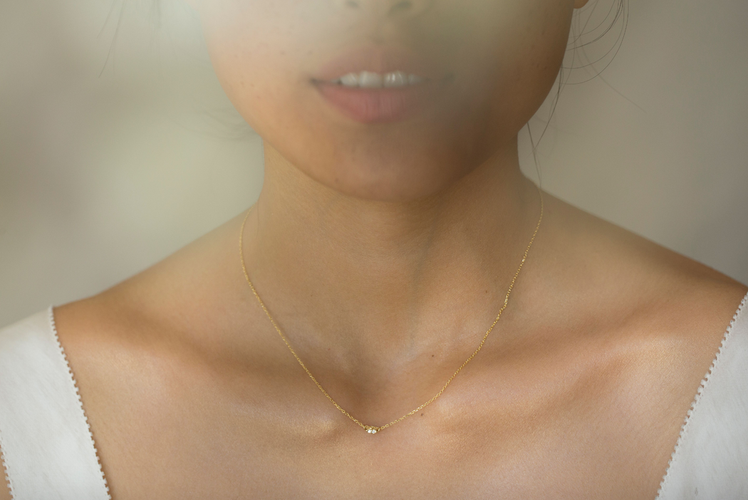 Gjenmi :: Twin White Diamond Necklace, 14K 16”