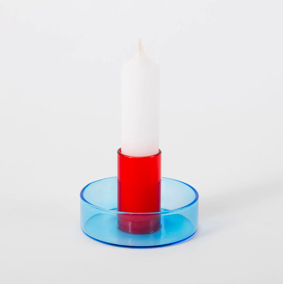 Block Design :: Glass Candle Holder, Duo Tone