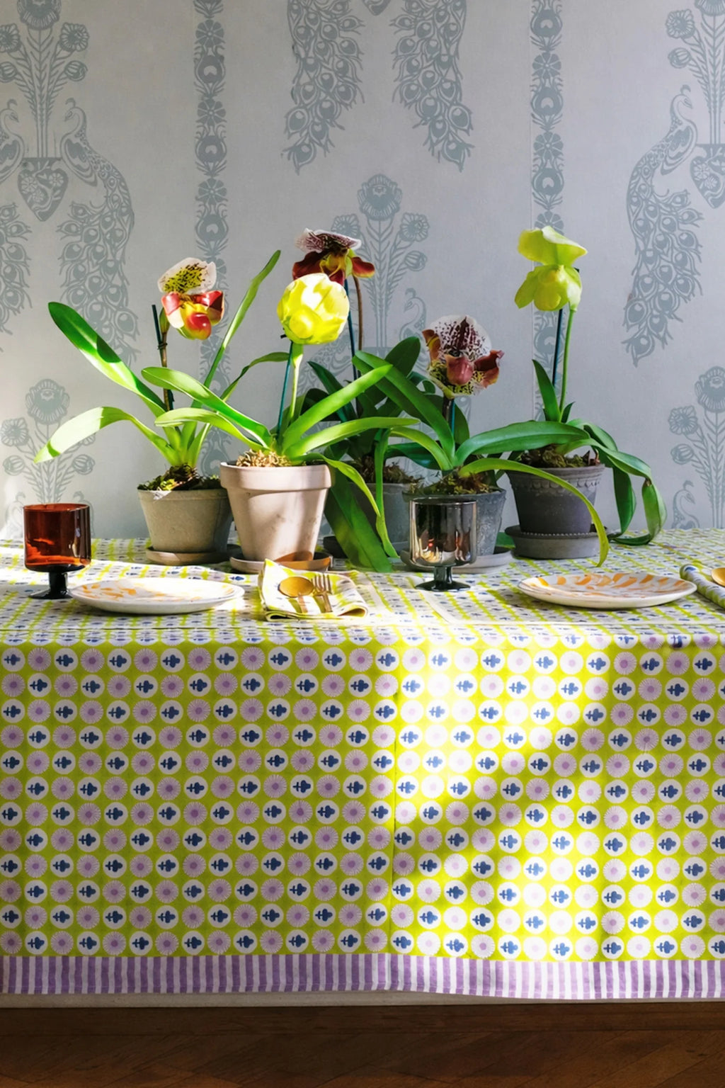 Soil to Studio :: Gauri Tablecloth, 60x110" Electric Lime