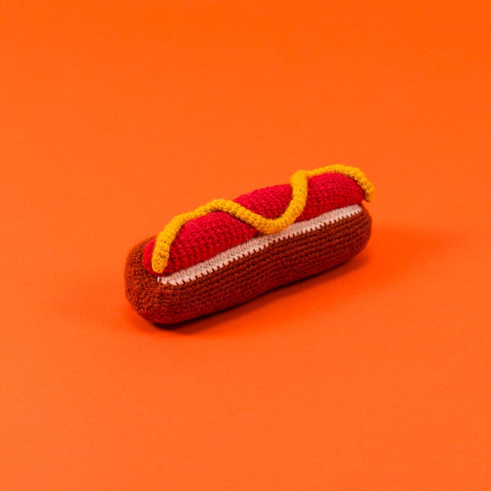 Ware of the Dog :: Hand Knit Hot Dog Dog Toy