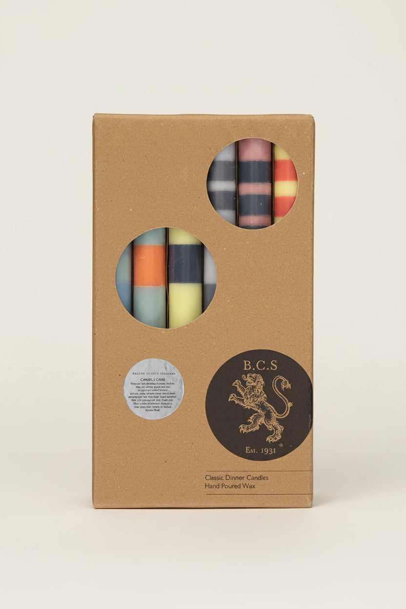 British Colour Standard :: 10" Striped Dinner Candles, Box of 6