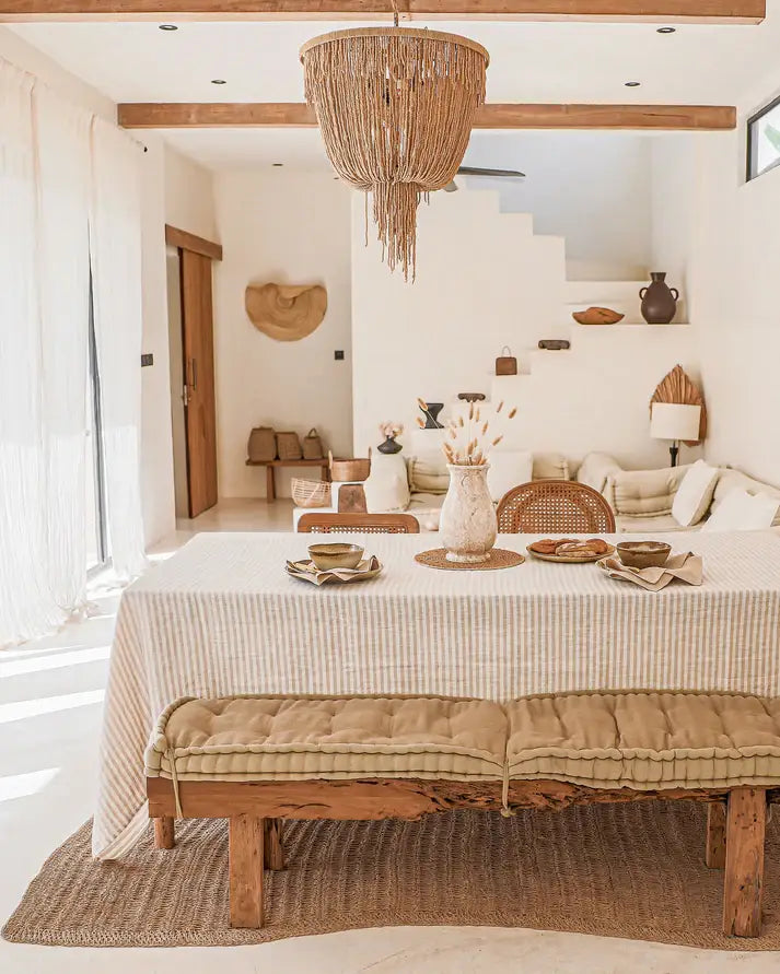 MagicLinen :: Linen Tablecloth, Striped Natural