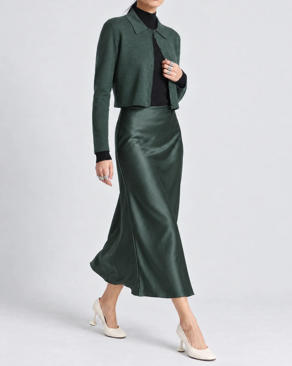 Saint Art :: Talia Charmeuse Maxi Skirt, Deep Forest