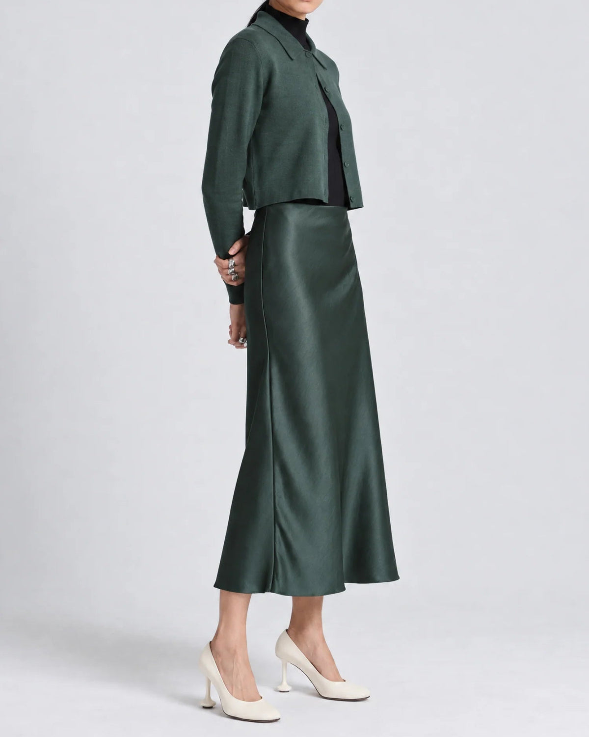 Saint Art :: Talia Charmeuse Maxi Skirt, Deep Forest