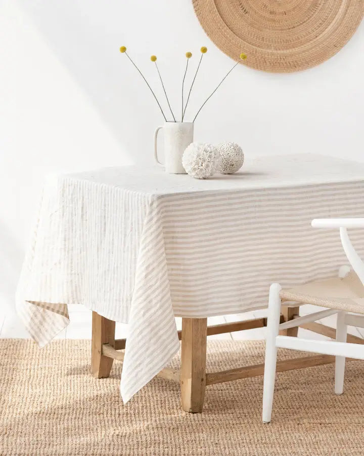 MagicLinen :: Linen Tablecloth, Striped Natural