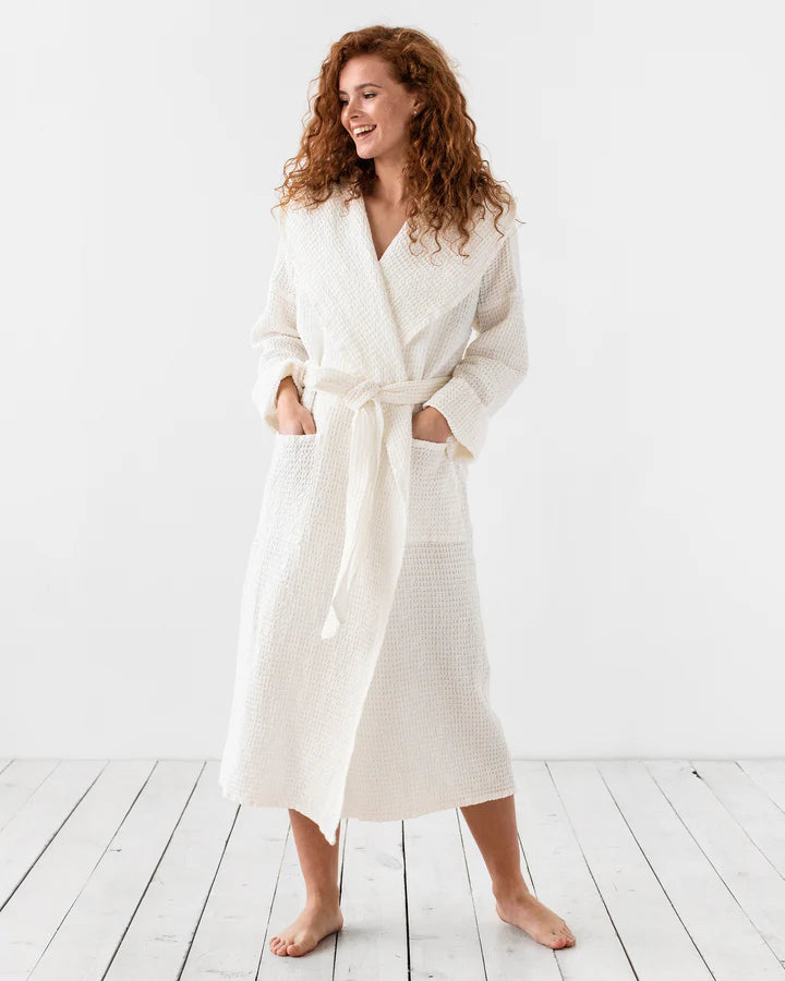 MagicLinen ::  Waffle Linen Robe, White