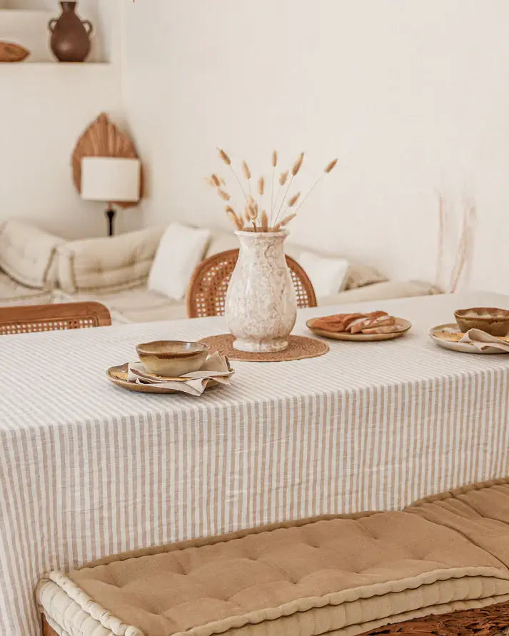 MagicLinen :: Linen Tablecloth, Striped Natural