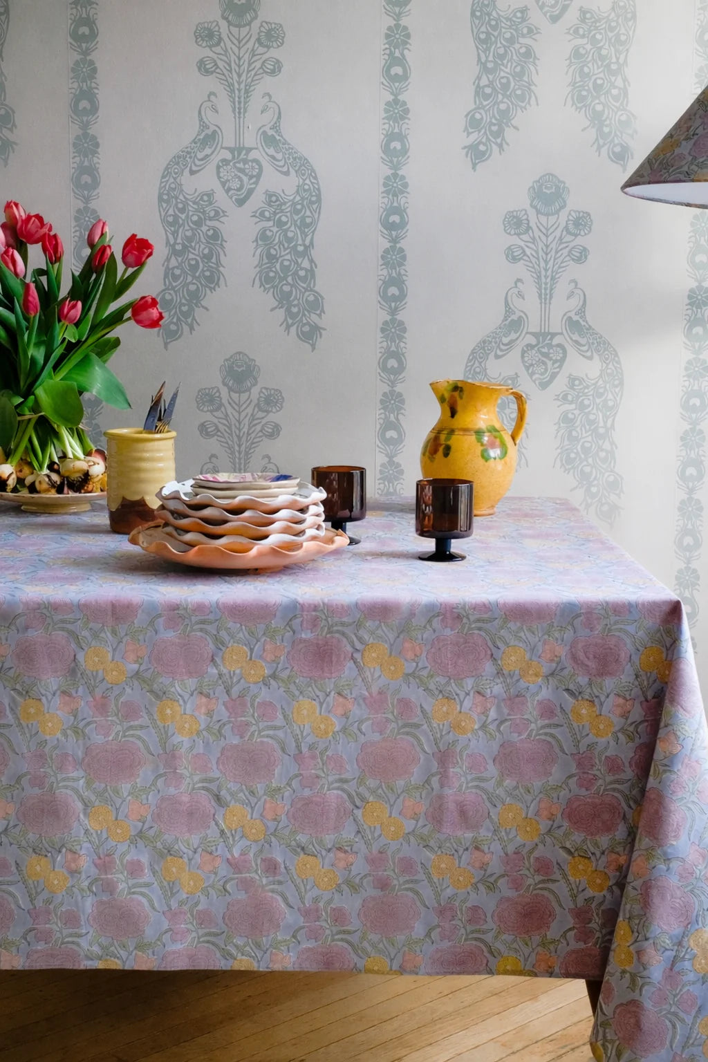 Soil to Studio :: Nargis Tablecloth, 60x110" Faded Hydrangea Blue