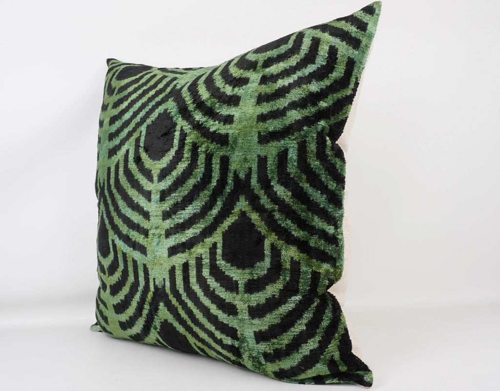 Ikat Green and Black Pillow w/Insert