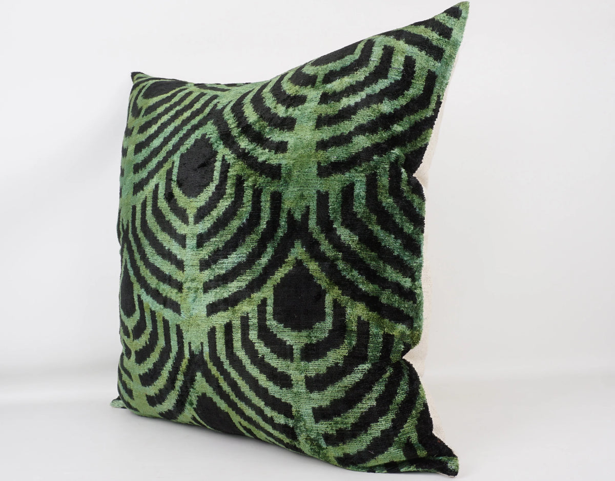 Ikat Green and Black Pillow w/Insert