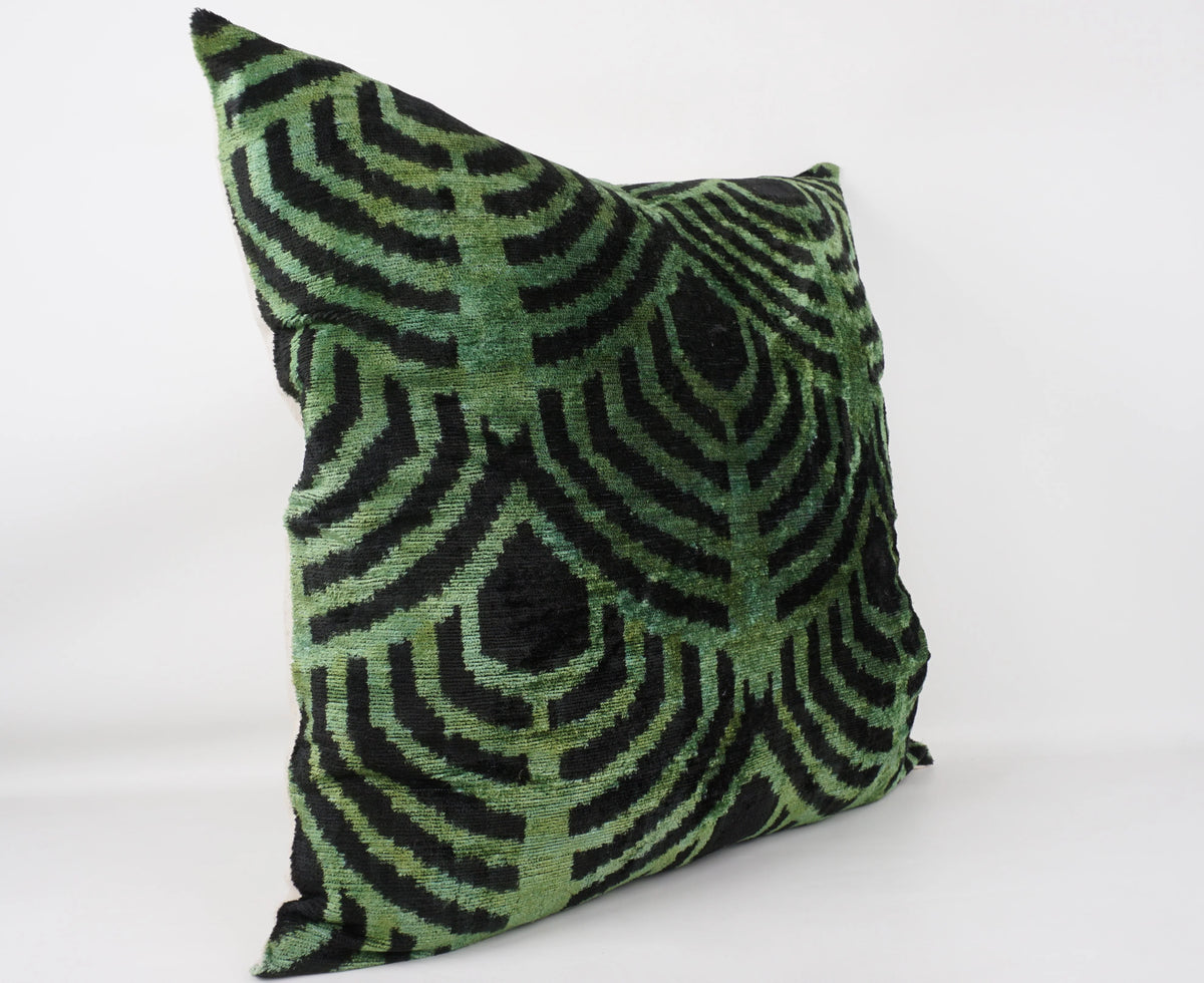 Ikat Green and Black Pillow w/Insert