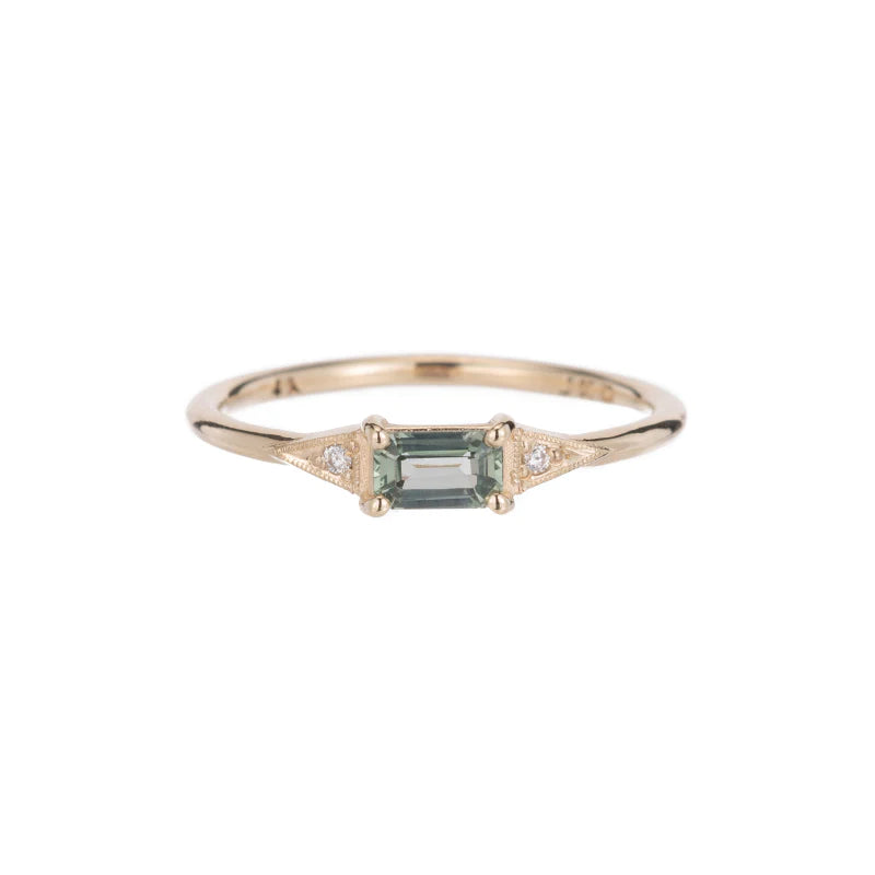 Jennie Kwon :: Emerald Cut Green Sapphire Deco Ring