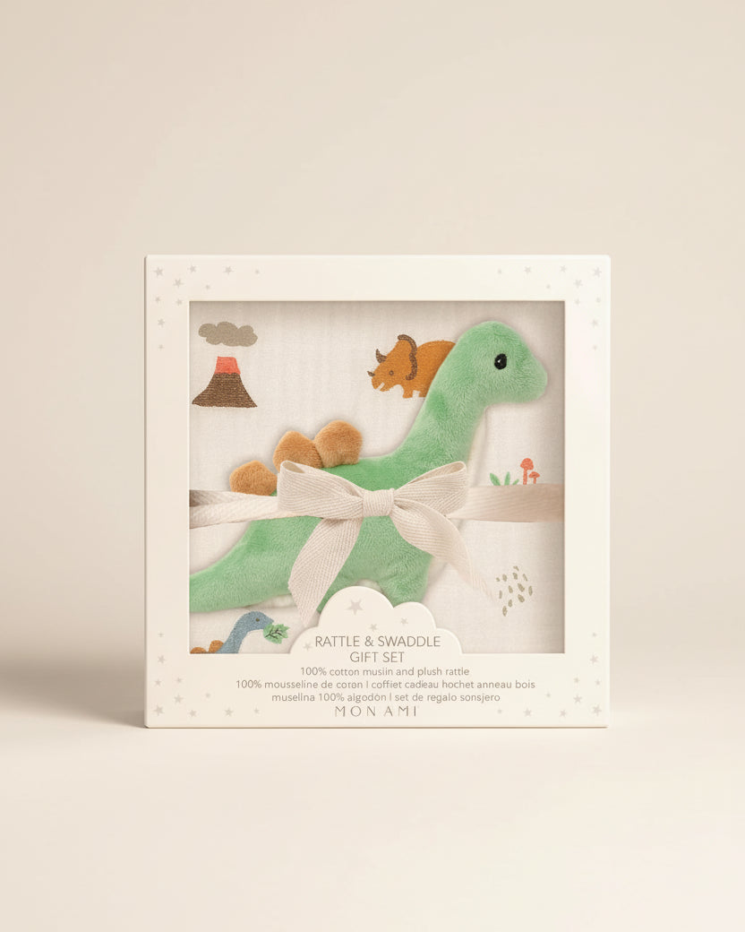 Mon Ami :: Jurassique Swaddle and Rattle Gift Set