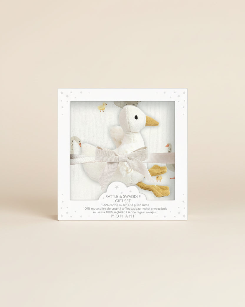 Mon Ami :: Mother Goose Swaddle and Rattle Gift Set