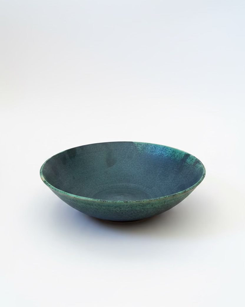 Sharon Mann :: Serving Bowl, Moss Green w/ Black