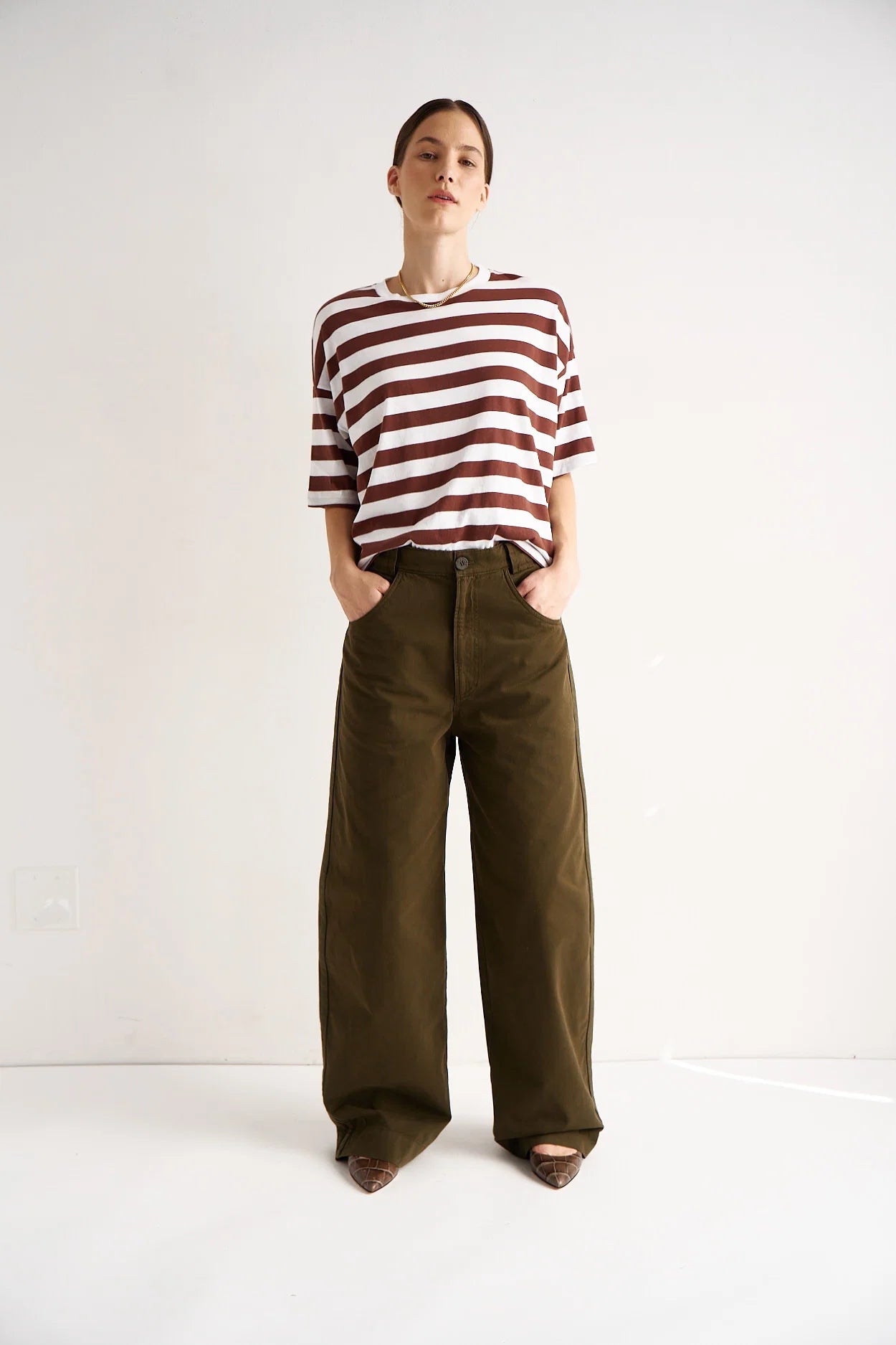 Jamie Haller :: The Draped Tee, Brown Rugby Stripe