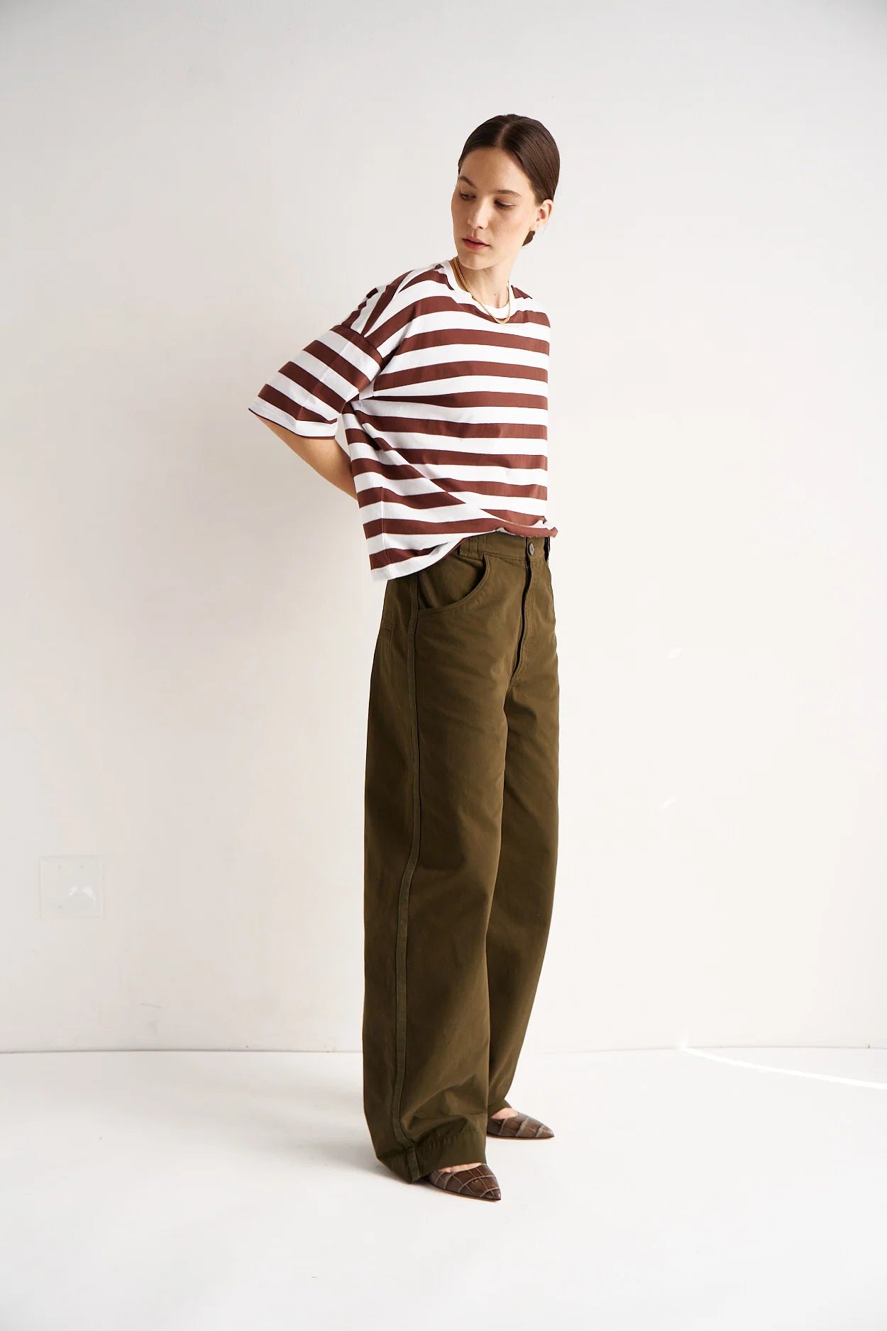 Jamie Haller :: The Draped Tee, Brown Rugby Stripe