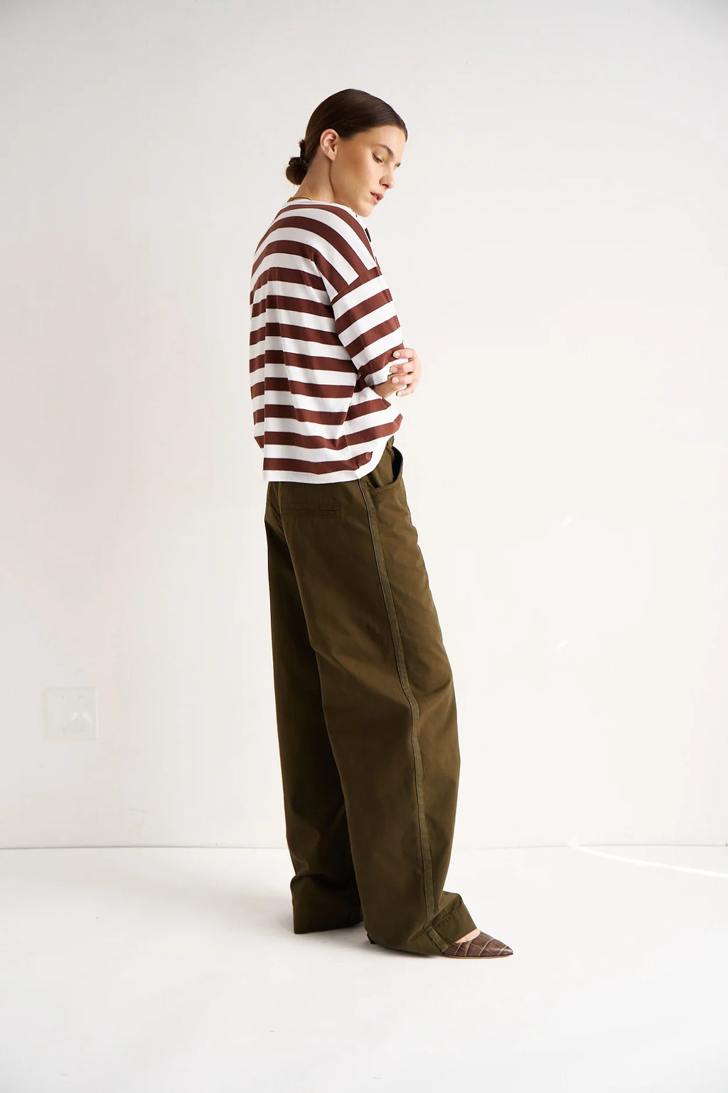 Jamie Haller :: The Draped Tee, Brown Rugby Stripe