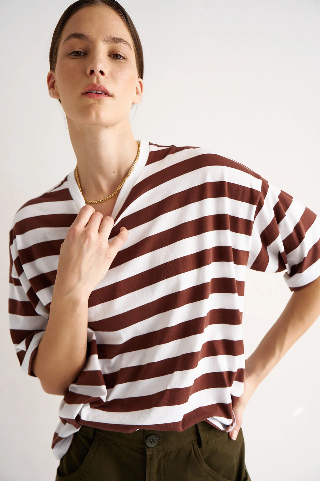 Jamie Haller :: The Draped Tee, Brown Rugby Stripe