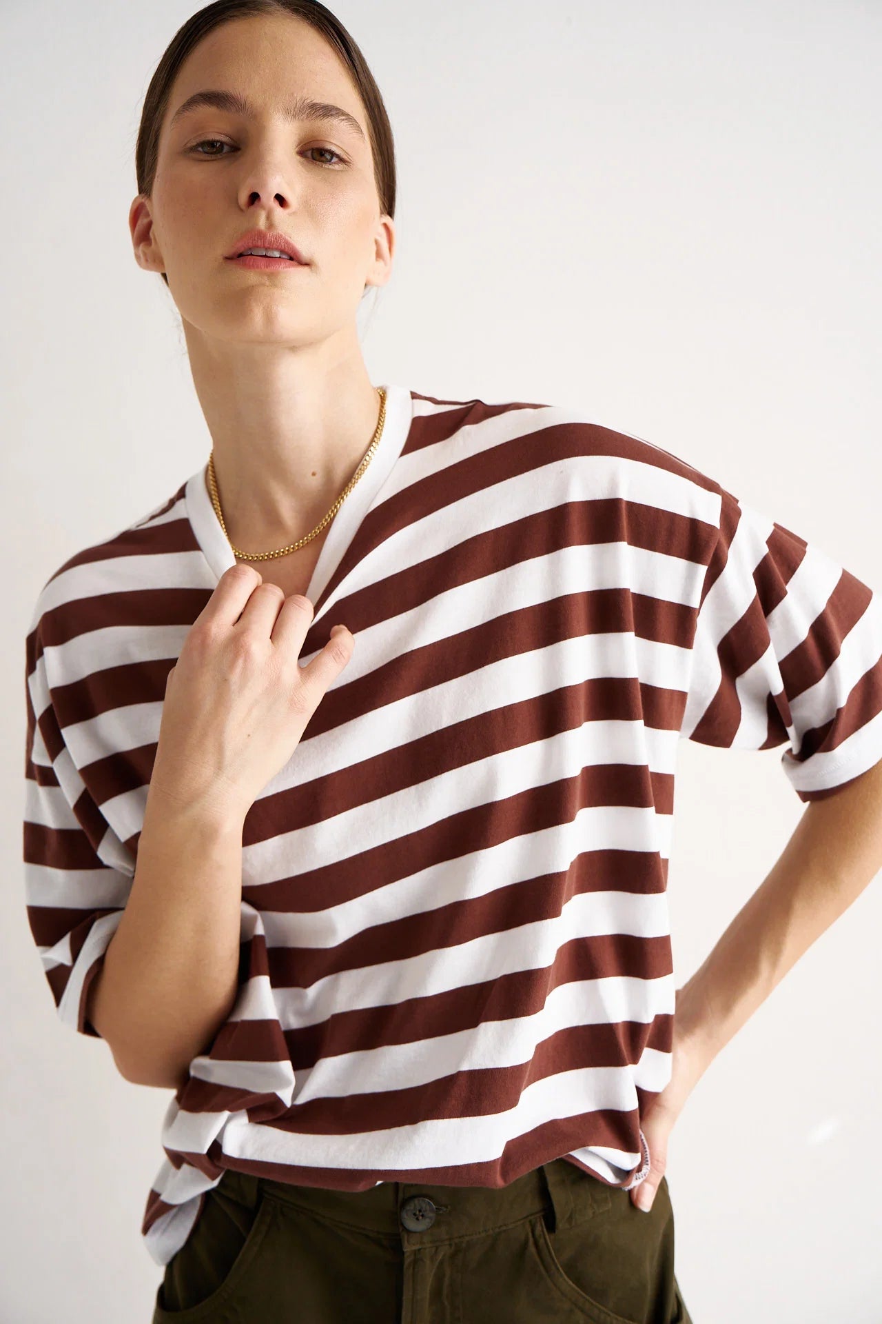 Jamie Haller :: The Draped Tee, Brown Rugby Stripe