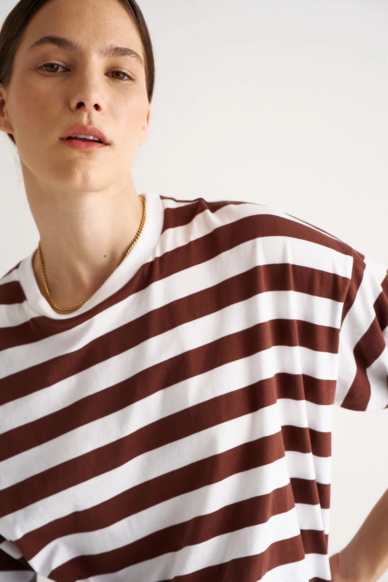 Jamie Haller :: The Draped Tee, Brown Rugby Stripe