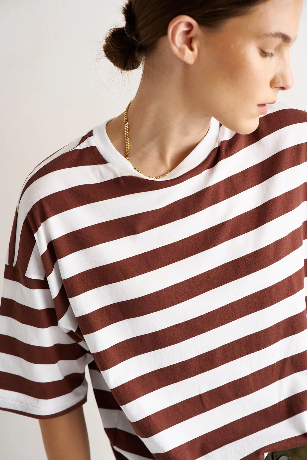 Jamie Haller :: The Draped Tee, Brown Rugby Stripe