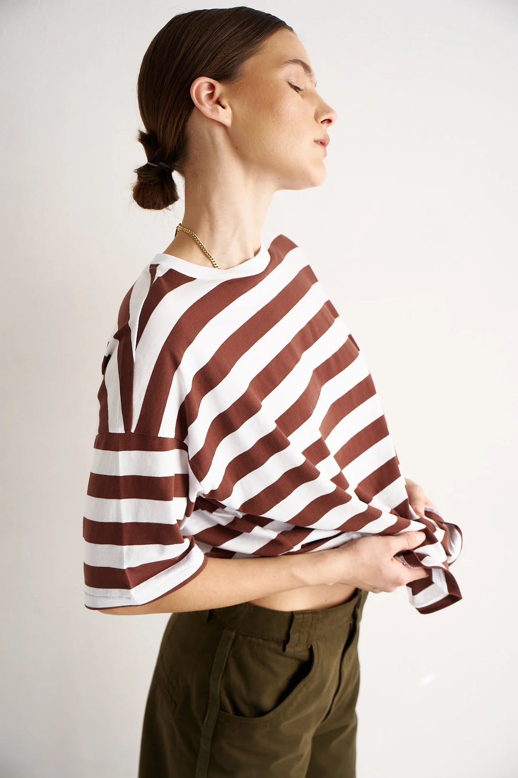 Jamie Haller :: The Draped Tee, Brown Rugby Stripe
