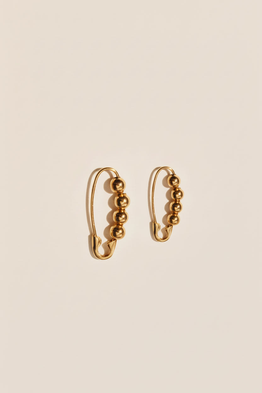 Loren Stewart :: 14kt Gold Safety Pin Bead Earring, SINGLE