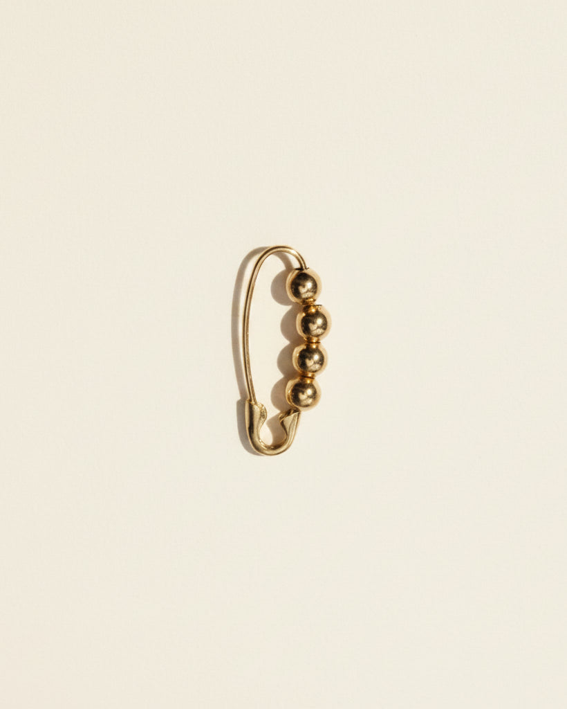 Loren Stewart :: 14kt Gold Safety Pin Bead Earring, SINGLE