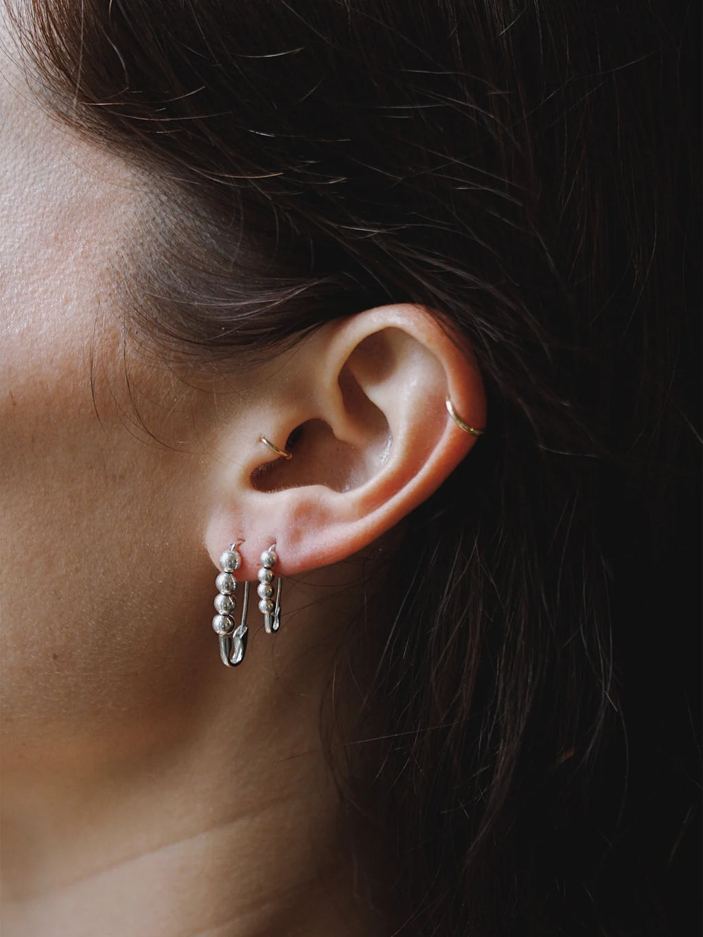 Loren Stewart :: Safety Pin Bead Earring SINGLE, Sterling Silver