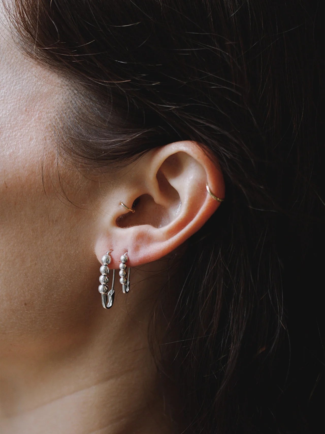 Loren Stewart :: Safety Pin Bead Earring SINGLE, Sterling Silver