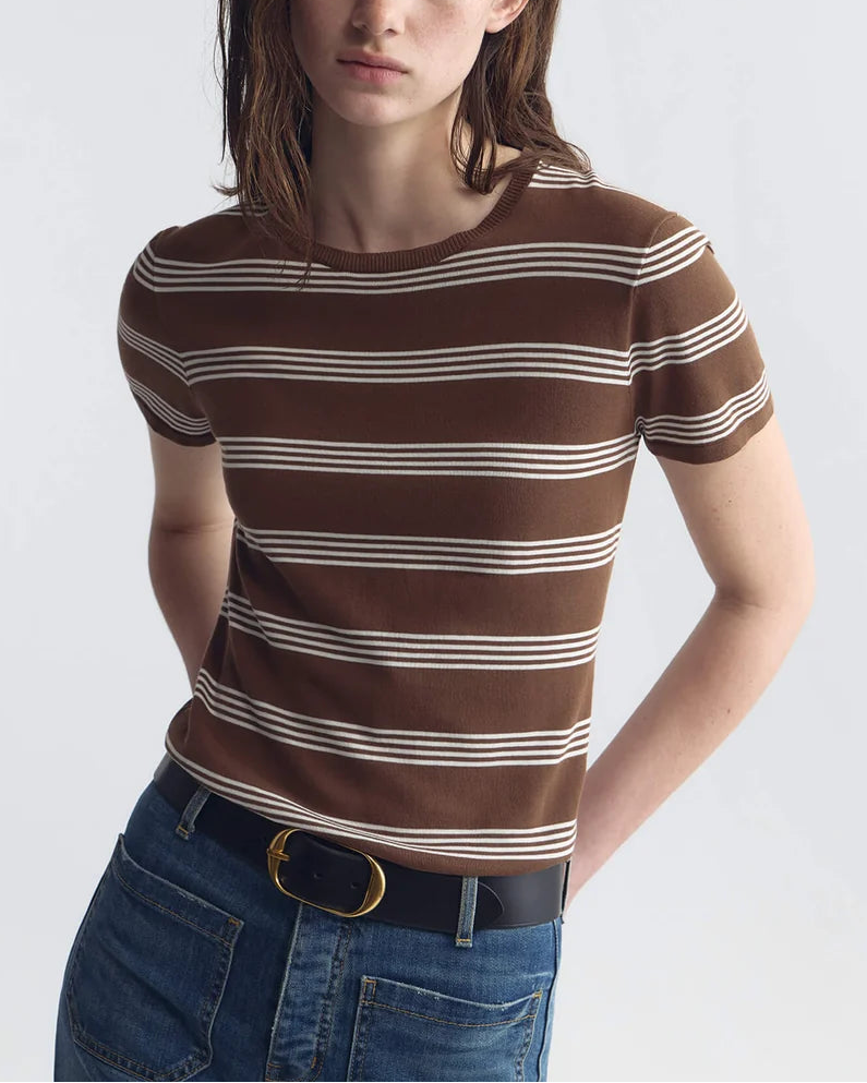 Nili Lotan :: Lanise Stripe Sweater, Brown/Ivory