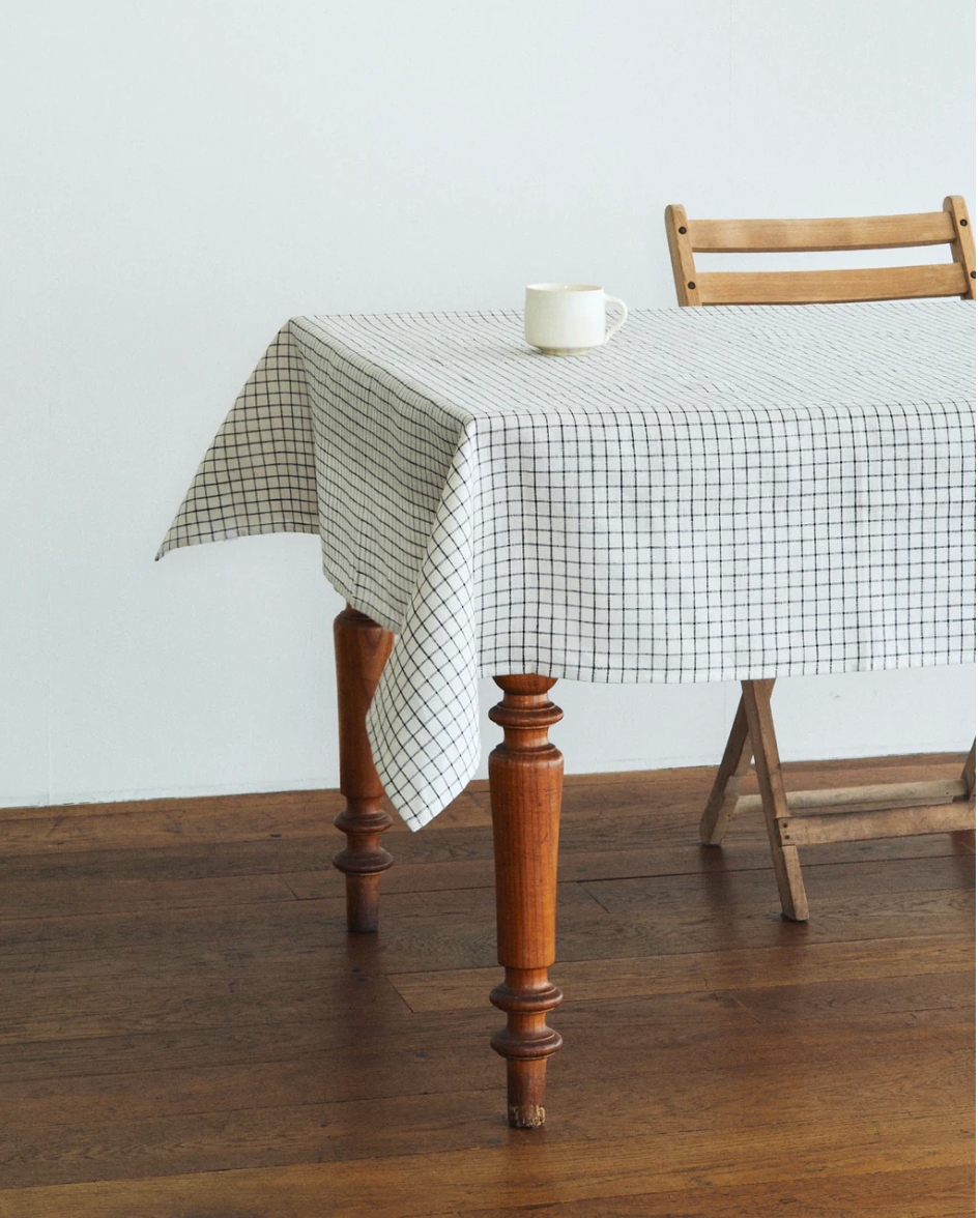 Fog Linen :: Table Cloth, Ivory/Navy Plaid 51" x 71"