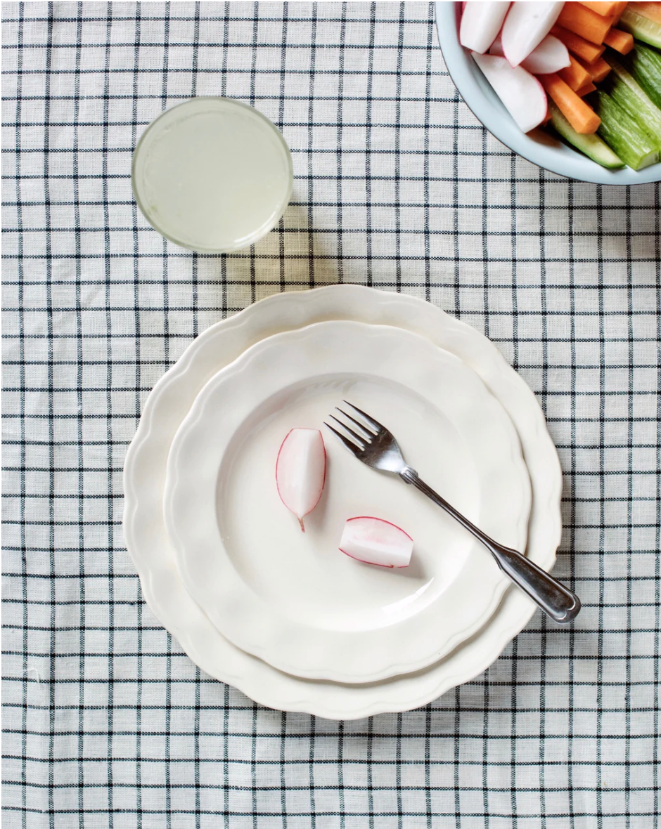 Fog Linen :: Table Cloth, Ivory/Navy Plaid 51" x 71"