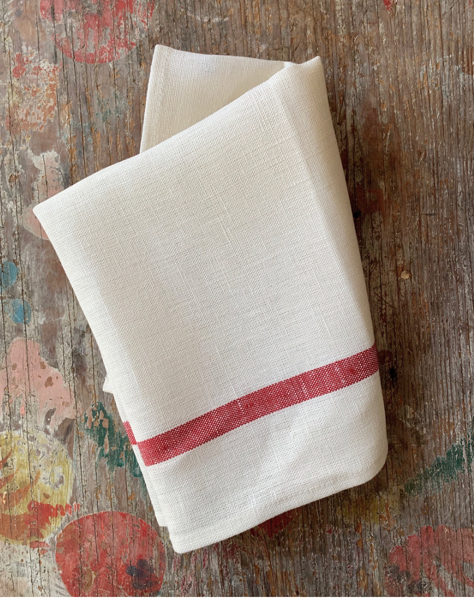 Fog Linen :: Kitchen Cloth, White w/Red Stripe