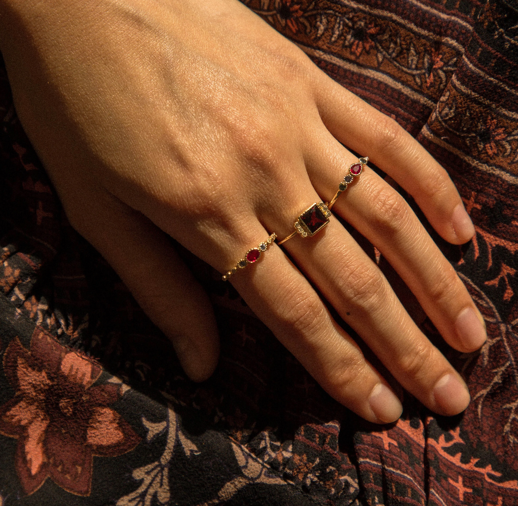 Jennie Kwon :: Square Garnet Deco Ring size 7