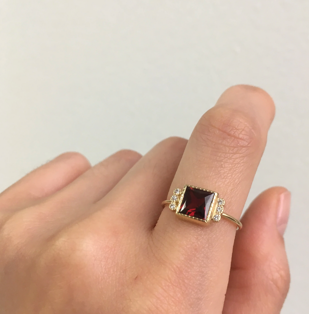 Jennie Kwon :: Square Garnet Deco Ring size 7