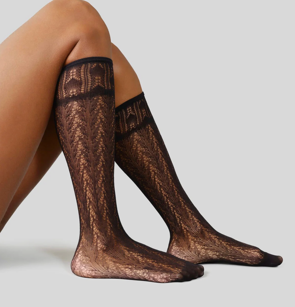 Swedish Stockings :: Erica Crochet Knee Highs, Black