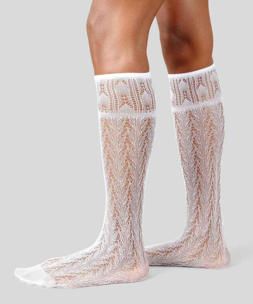 Swedish Stockings :: Erica Crochet Knee Highs, White