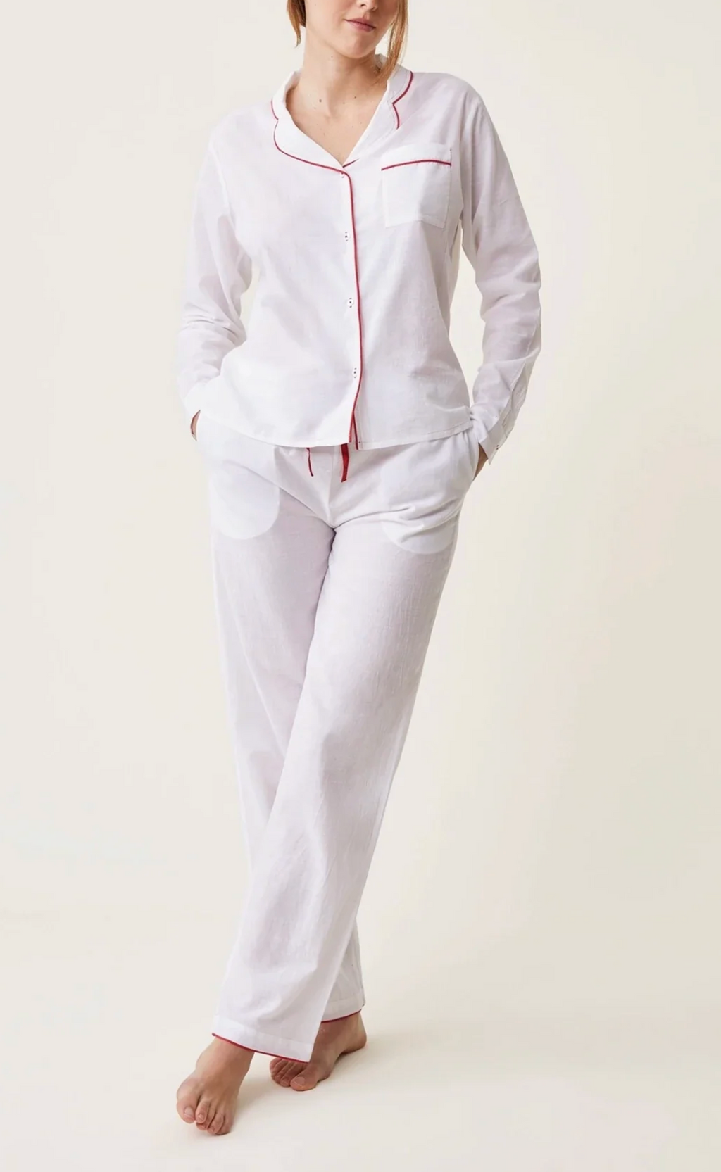 Scarlette Ateliers :: Pajama, White / Red Piping