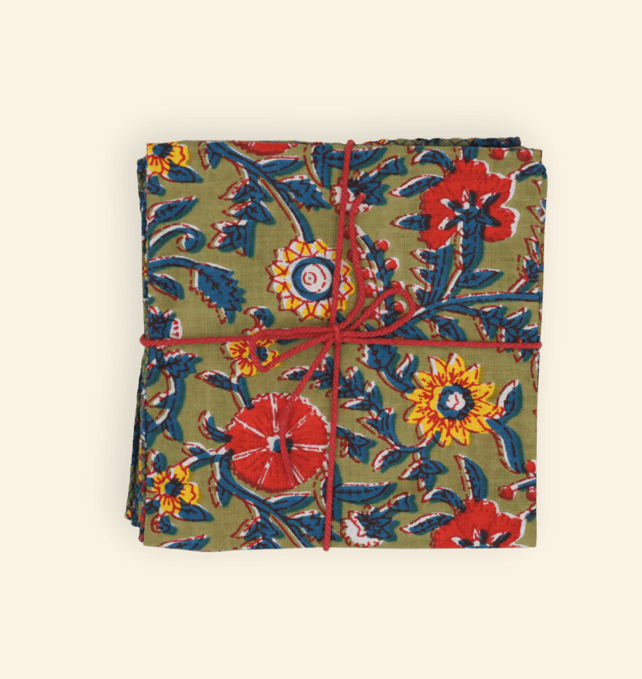 Suzette :: Napkins Olive Floral, Set of 4