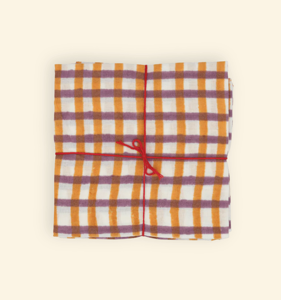 Suzette :: Napkins Mauve/Ochre Check, Set of 4