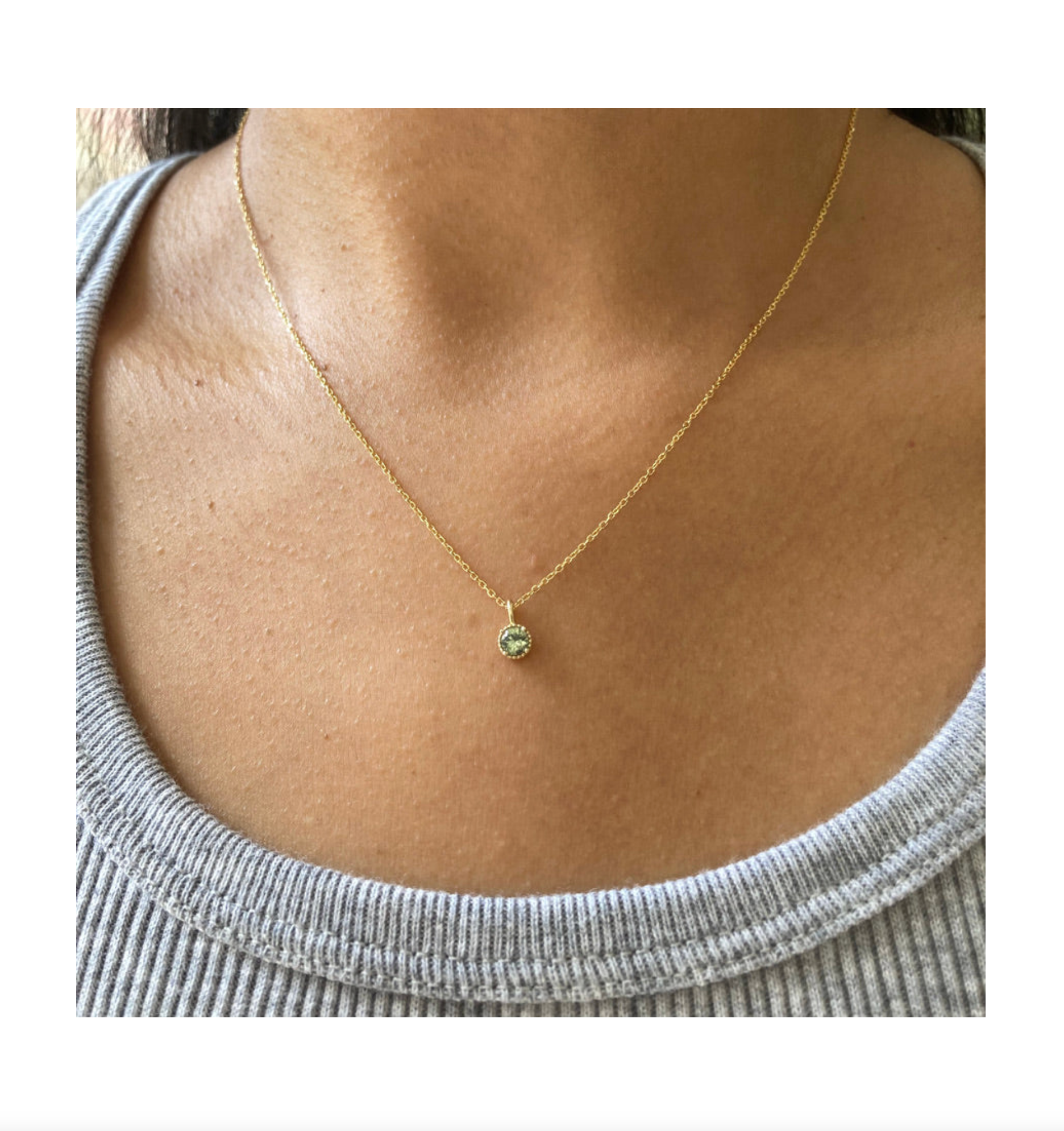 Jennie Kwon :: Green Sapphire Milgrain Necklace, 16"