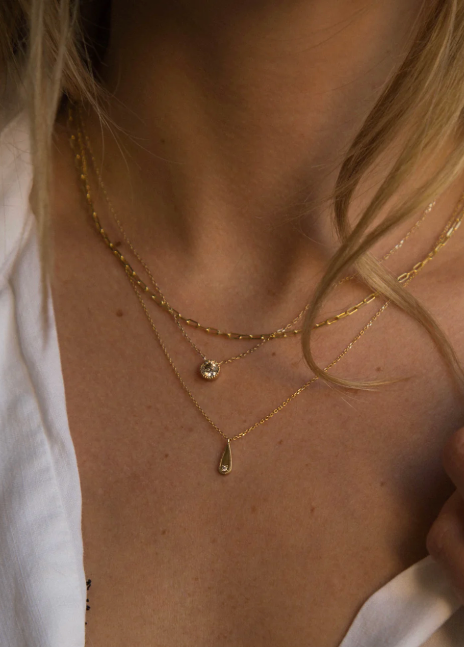 Jennie Kwon :: Long Teardrop Diamond Mirror Pendant, 16"