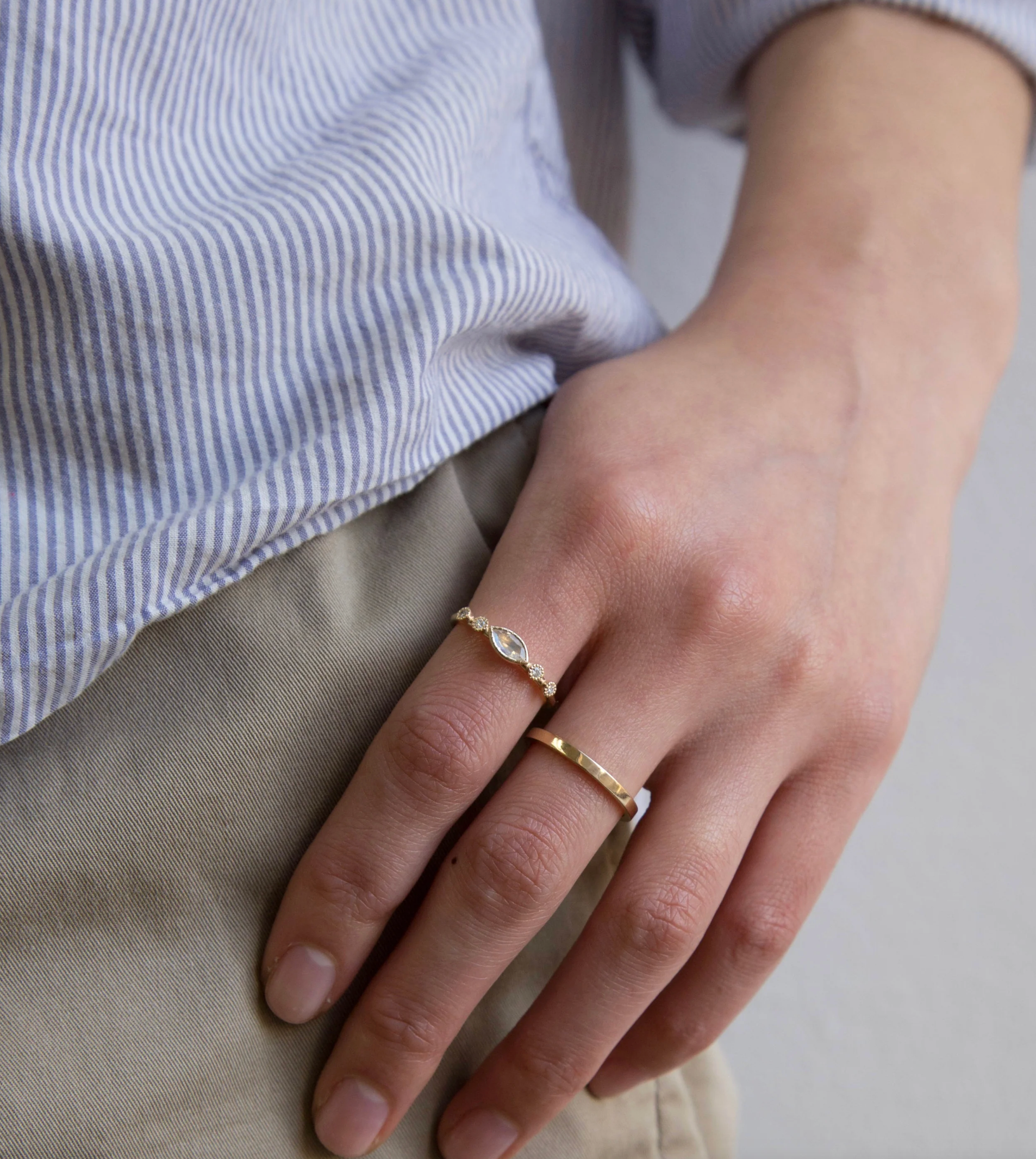 Jennie Kwon :: Moonstone Marquise Diamond Dew Ring