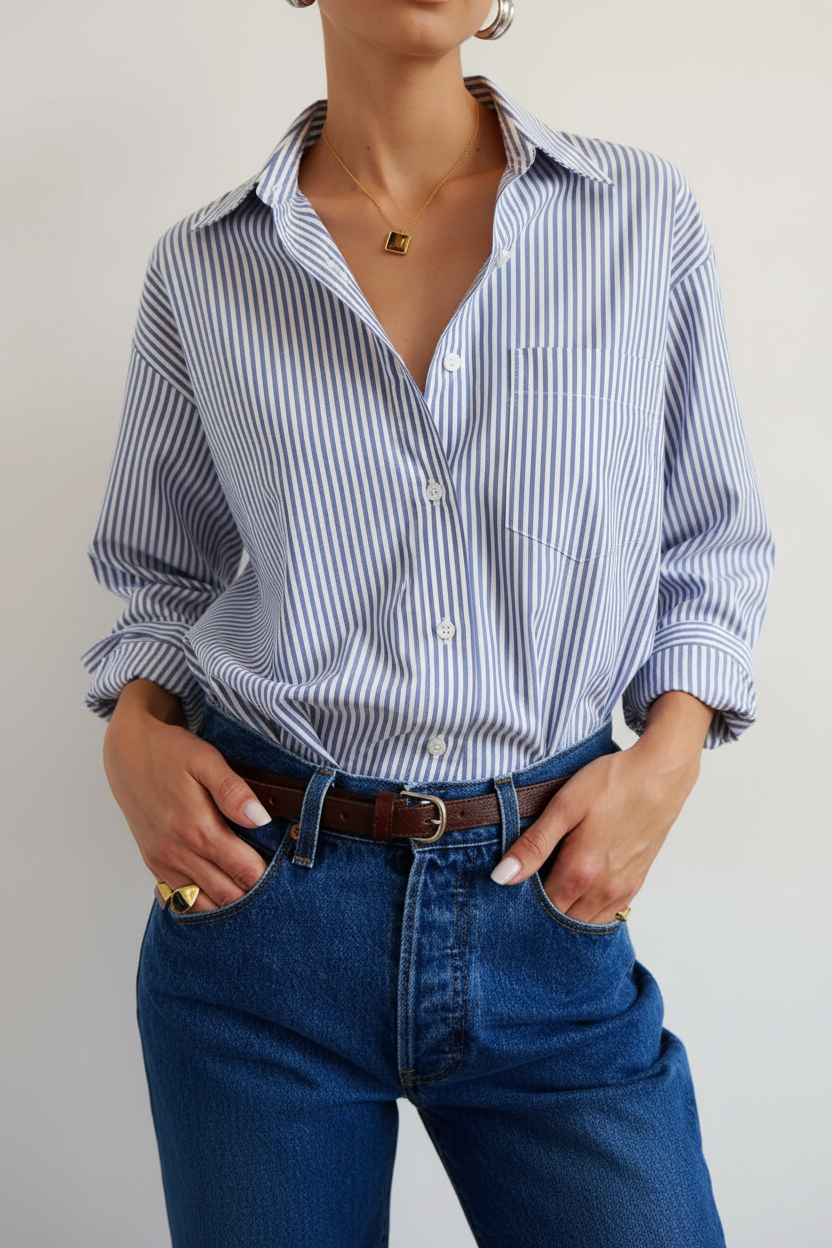 Jamie Haller :: The Weekend Shirt, Teal Blue Stripe