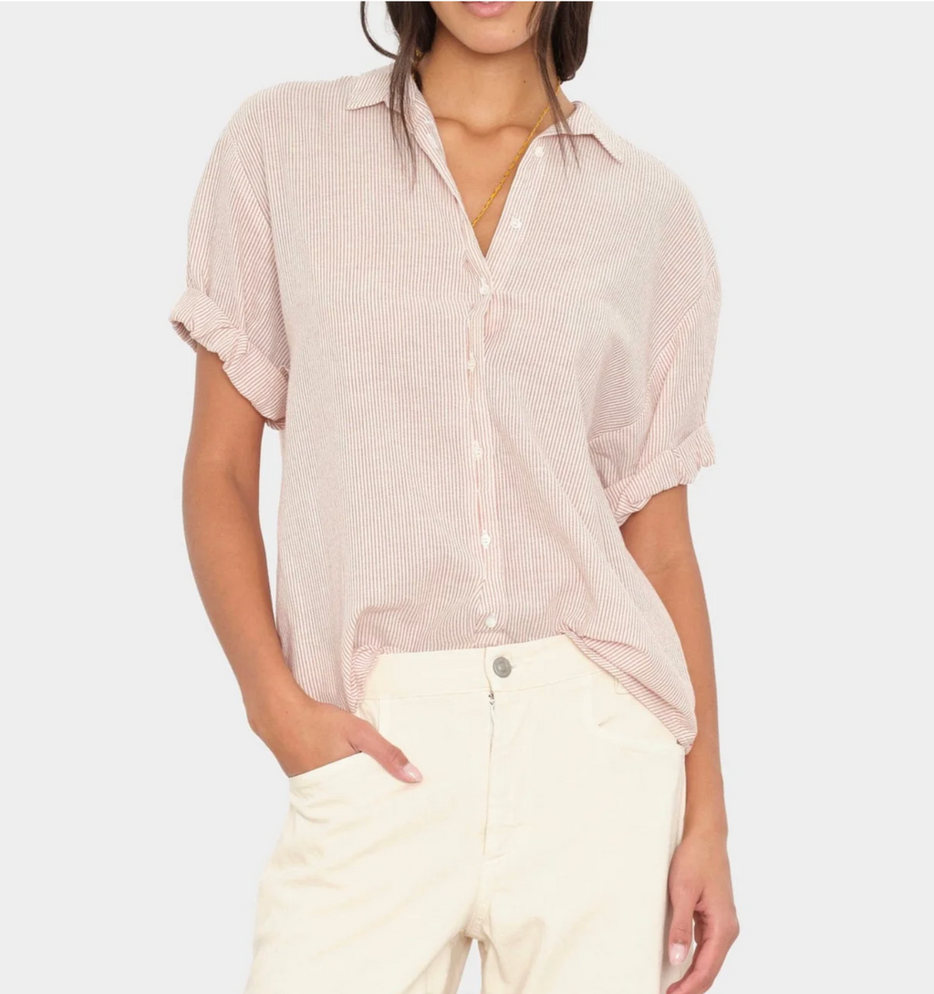 Xirena :: Channing Shirt, Burn Sienna Stripe