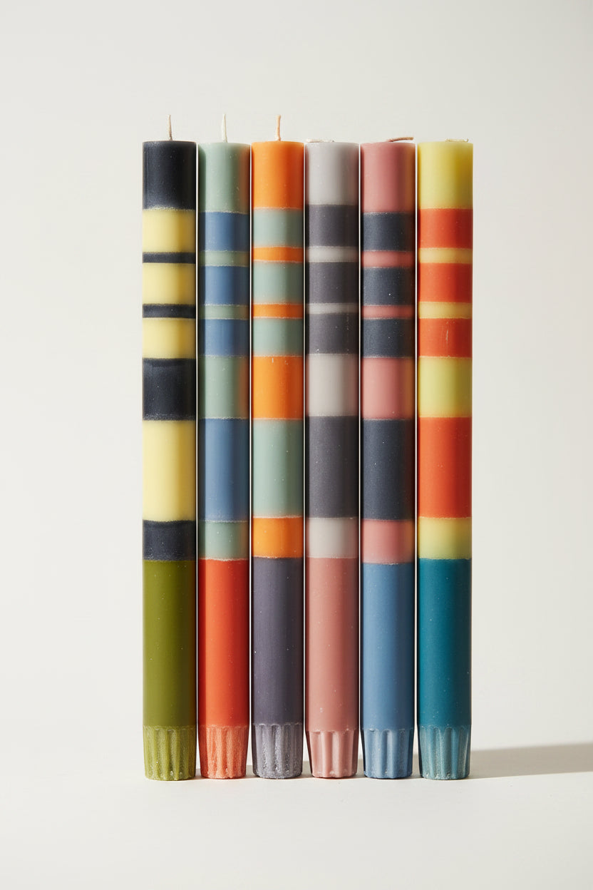 British Colour Standard :: 10" Striped Dinner Candles, Box of 6