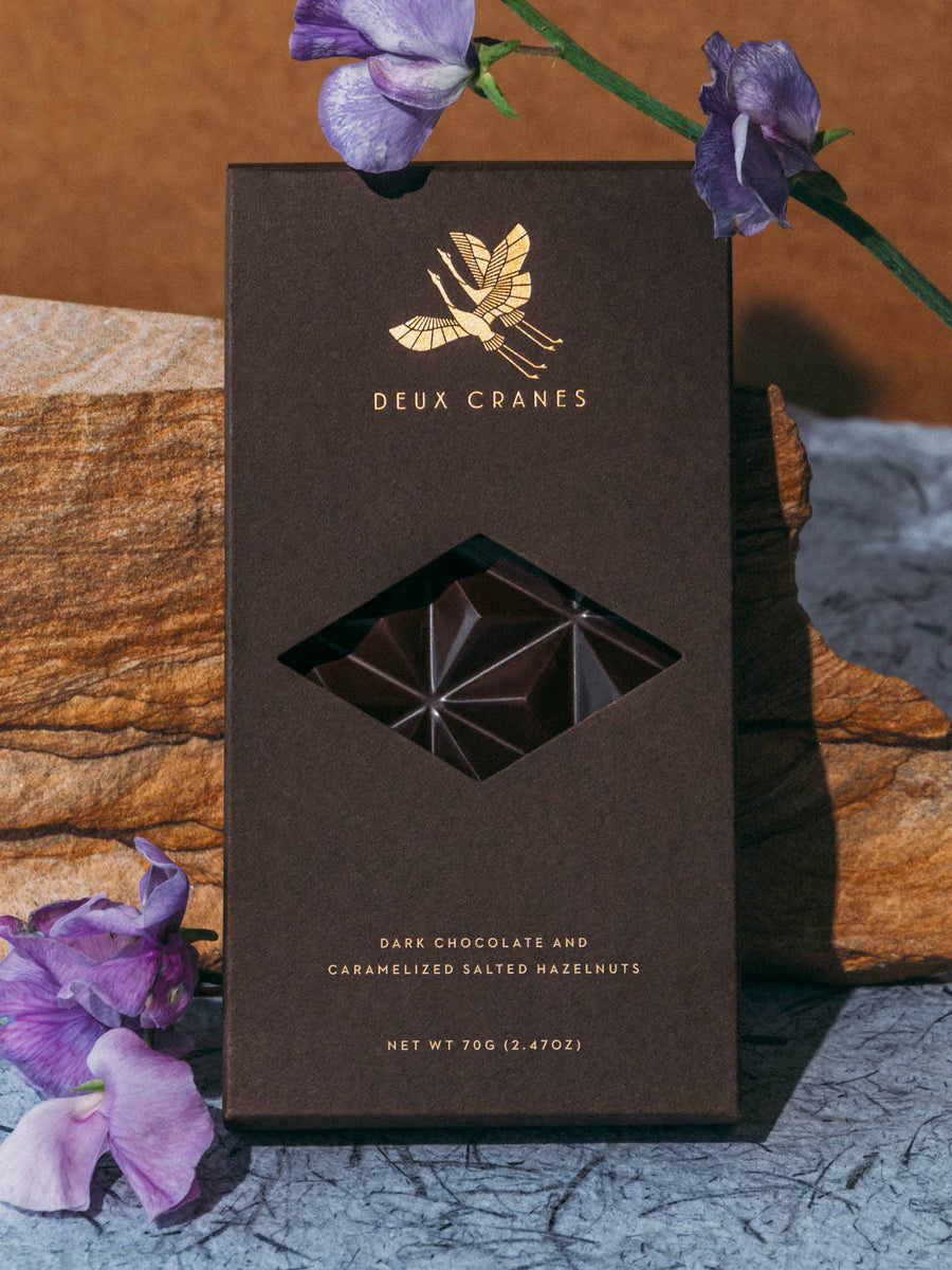 Deux Cranes ::  70% Dark Chocolate with Caramelized Hazelnuts (Dairy Free)