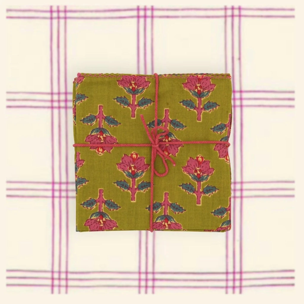 Suzette :: Napkins Jonquille Olive, Set of 4